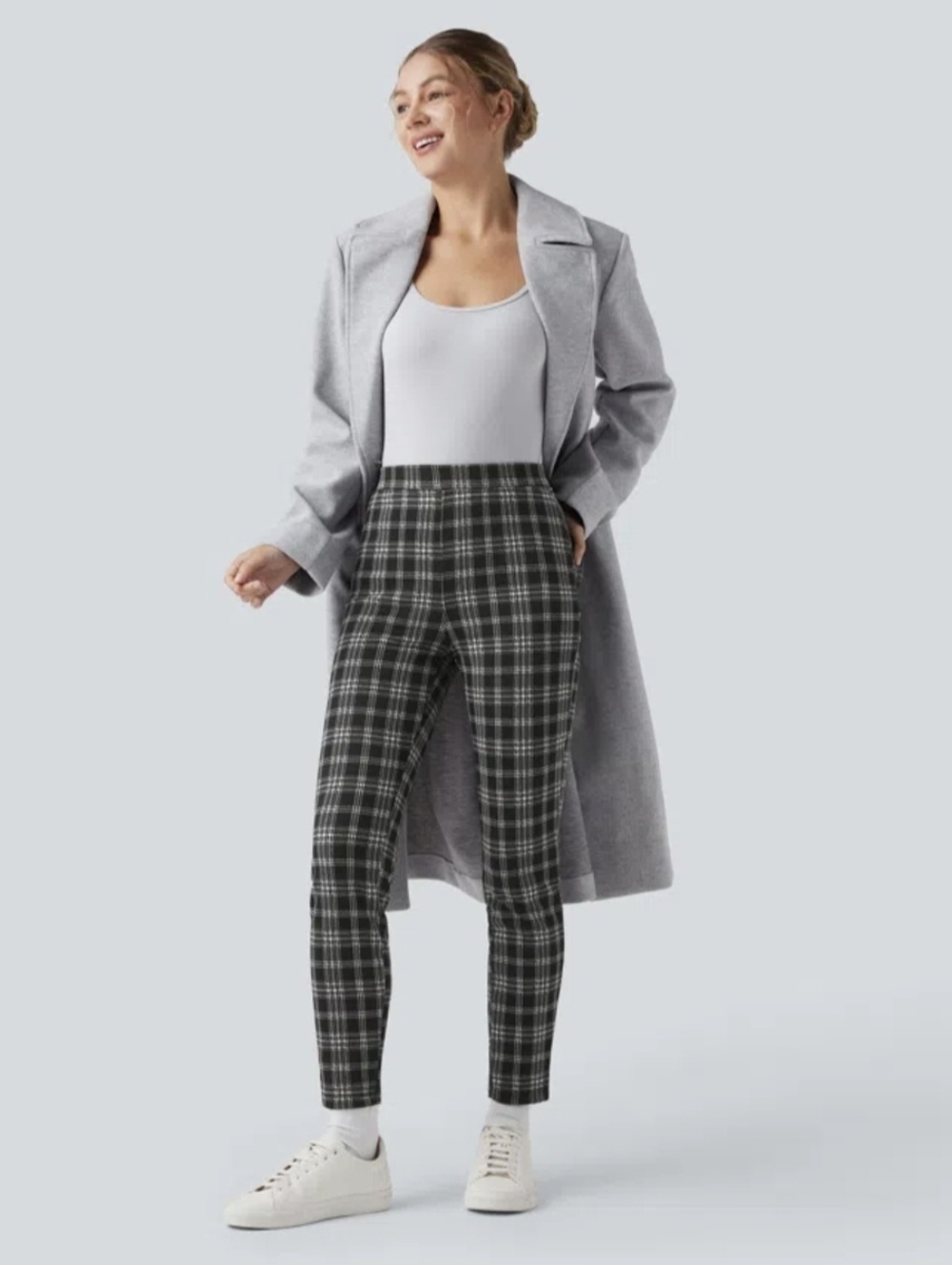 Halara Flex High Waisted Pocket Houndstooth Plaid Skinny Work Pants - Picture 4 of 10